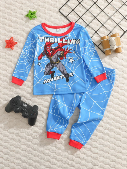 Baby Boy Snug Fit Pajama Cartoon Pattern Crew Neck Long Sleeve Pullover Top Elastic Waist Long Pants Tight 2 Pieces Set,Halloween Fall School