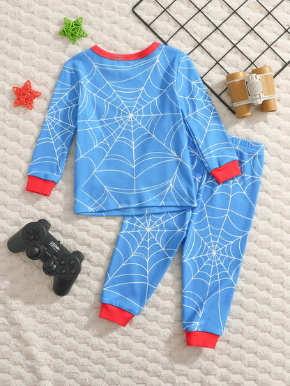 Baby Boy Snug Fit Pajama Cartoon Pattern Crew Neck Long Sleeve Pullover Top Elastic Waist Long Pants Tight 2 Pieces Set,Halloween Fall School