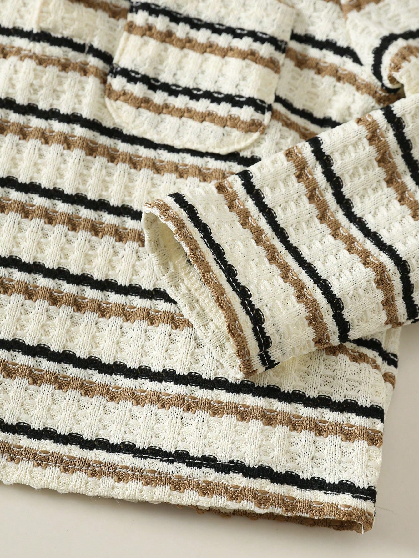 Baby Boy Striped Pattern Knitted Soft Crew Neck Long Sleeve Pullover Top And Elastic Waist Long Pants 2-Piece Set