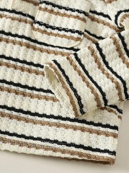 Baby Boy Striped Pattern Knitted Soft Crew Neck Long Sleeve Pullover Top And Elastic Waist Long Pants 2-Piece Set