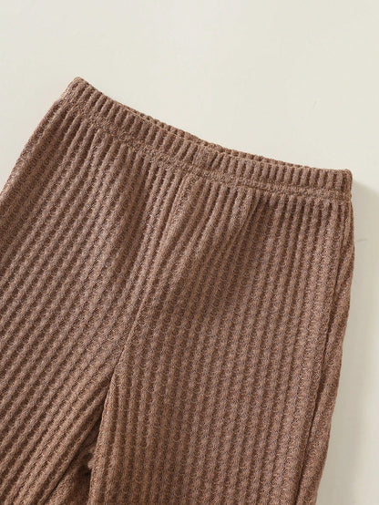 Baby Boy Striped Pattern Knitted Soft Crew Neck Long Sleeve Pullover Top And Elastic Waist Long Pants 2-Piece Set