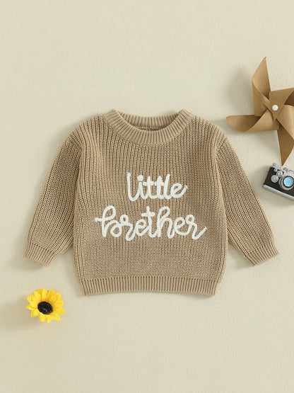 Baby Boy Sweater Long Sleeve Crew Neck Letter Embroidery Knit Tops Newborn Pullover