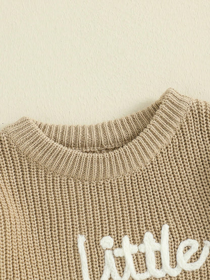 Baby Boy Sweater Long Sleeve Crew Neck Letter Embroidery Knit Tops Newborn Pullover