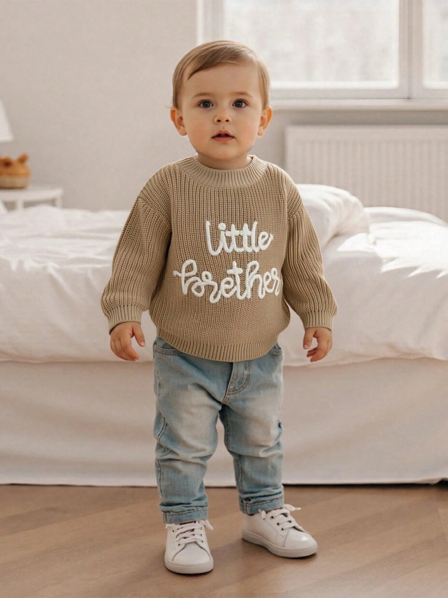 Baby Boy Sweater Long Sleeve Crew Neck Letter Embroidery Knit Tops Newborn Pullover