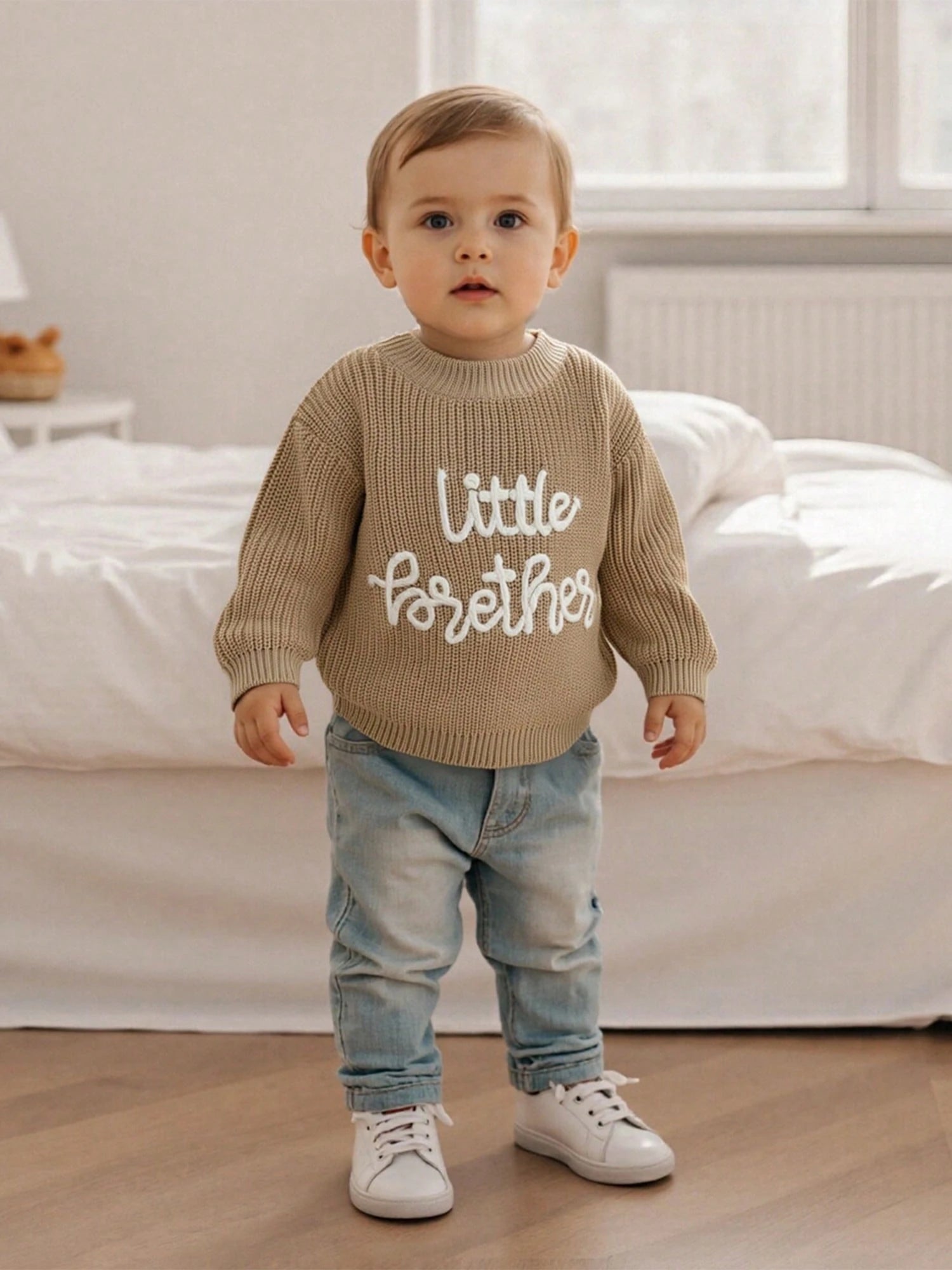 Baby Boy Sweater Long Sleeve Crew Neck Letter Embroidery Knit Tops Newborn Pullover