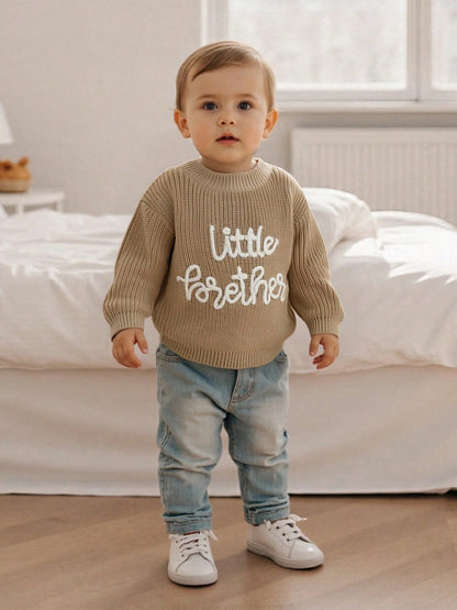 Baby Boy Sweater Long Sleeve Crew Neck Letter Embroidery Knit Tops Newborn Pullover