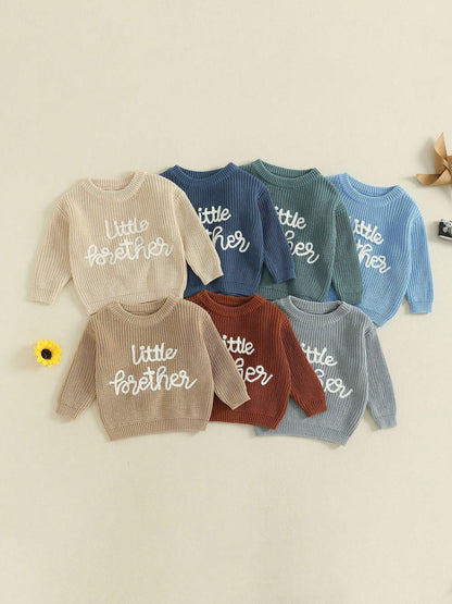 Baby Boy Sweater Long Sleeve Crew Neck Letter Embroidery Knit Tops Newborn Pullover