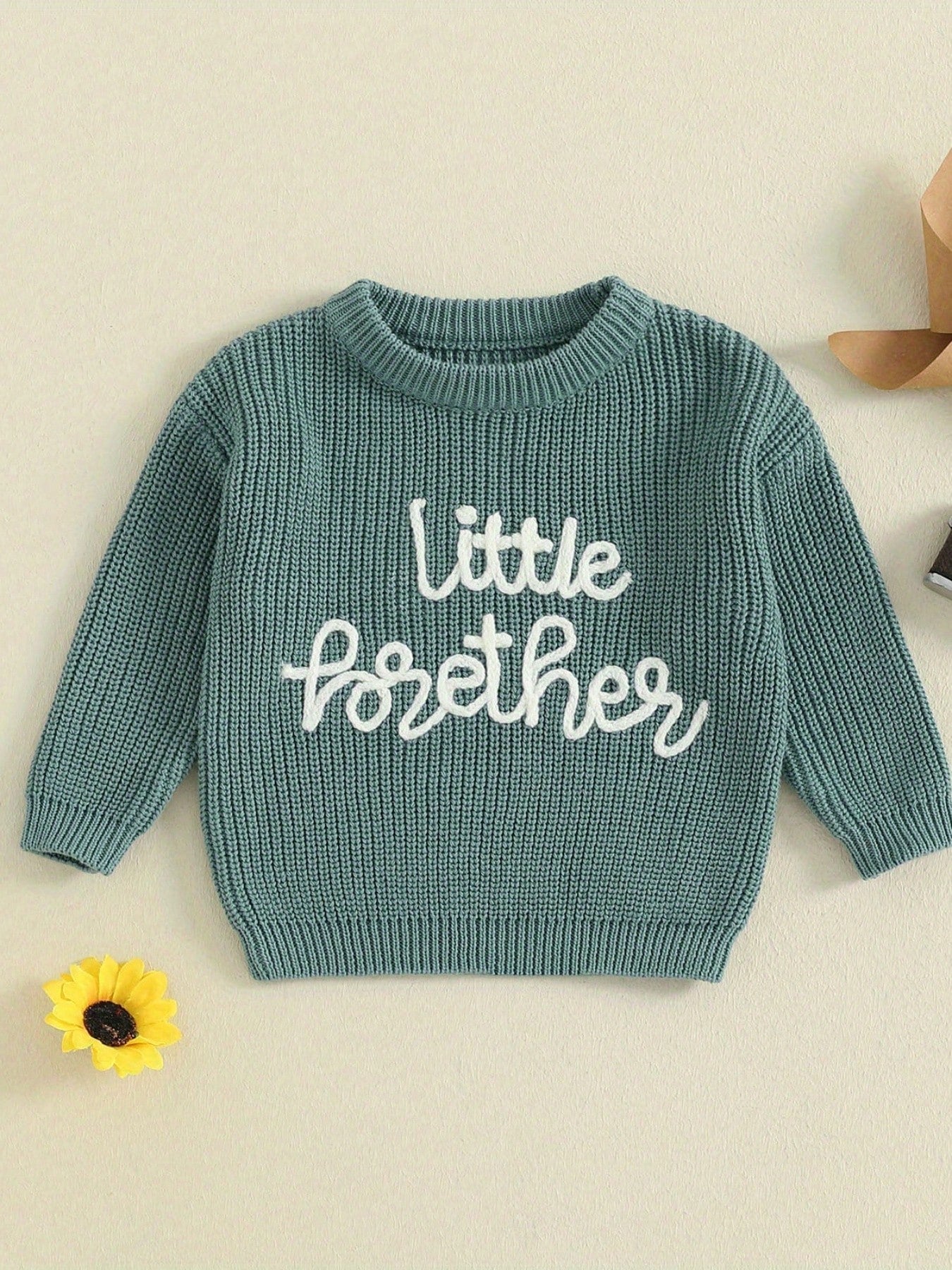 Baby Boy Sweater Long Sleeve Crew Neck Letter Embroidery Knit Tops Newborn Pullover