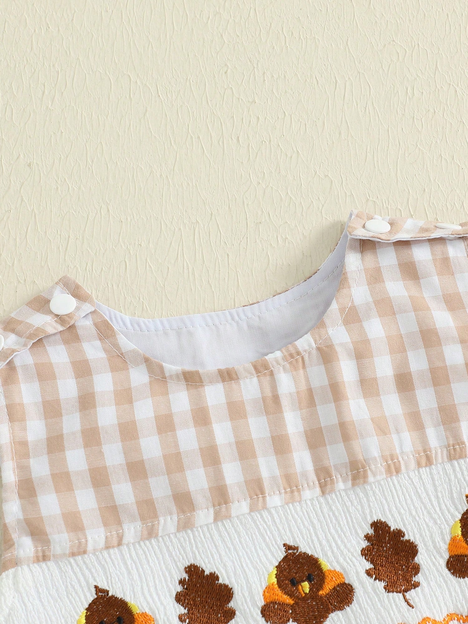Baby Boy Thanksgiving Plaid Romper Overalls Turkey Pumpkin Embroidery Sleeveless Round Neck Jumpsuit