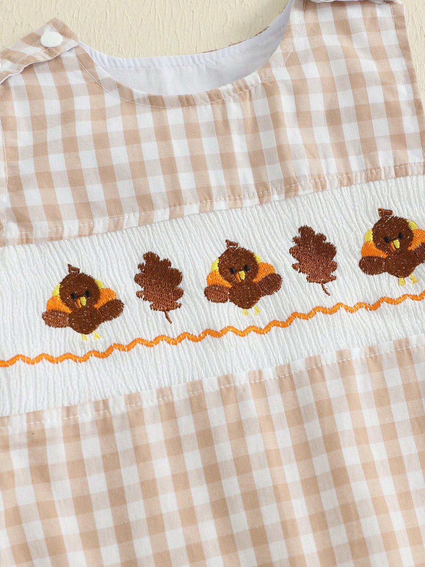 Baby Boy Thanksgiving Plaid Romper Overalls Turkey Pumpkin Embroidery Sleeveless Round Neck Jumpsuit