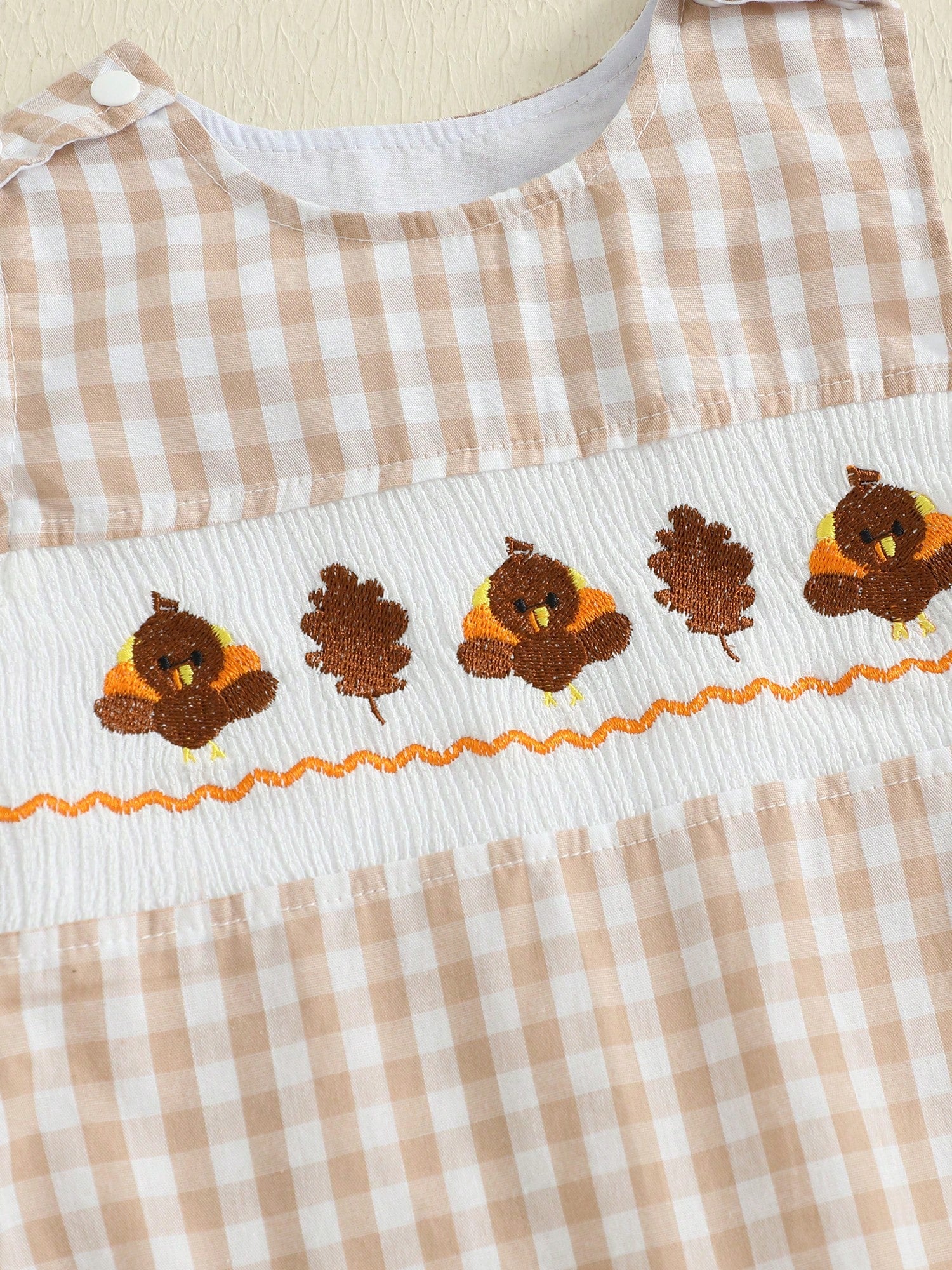 Baby Boy Thanksgiving Plaid Romper Overalls Turkey Pumpkin Embroidery Sleeveless Round Neck Jumpsuit