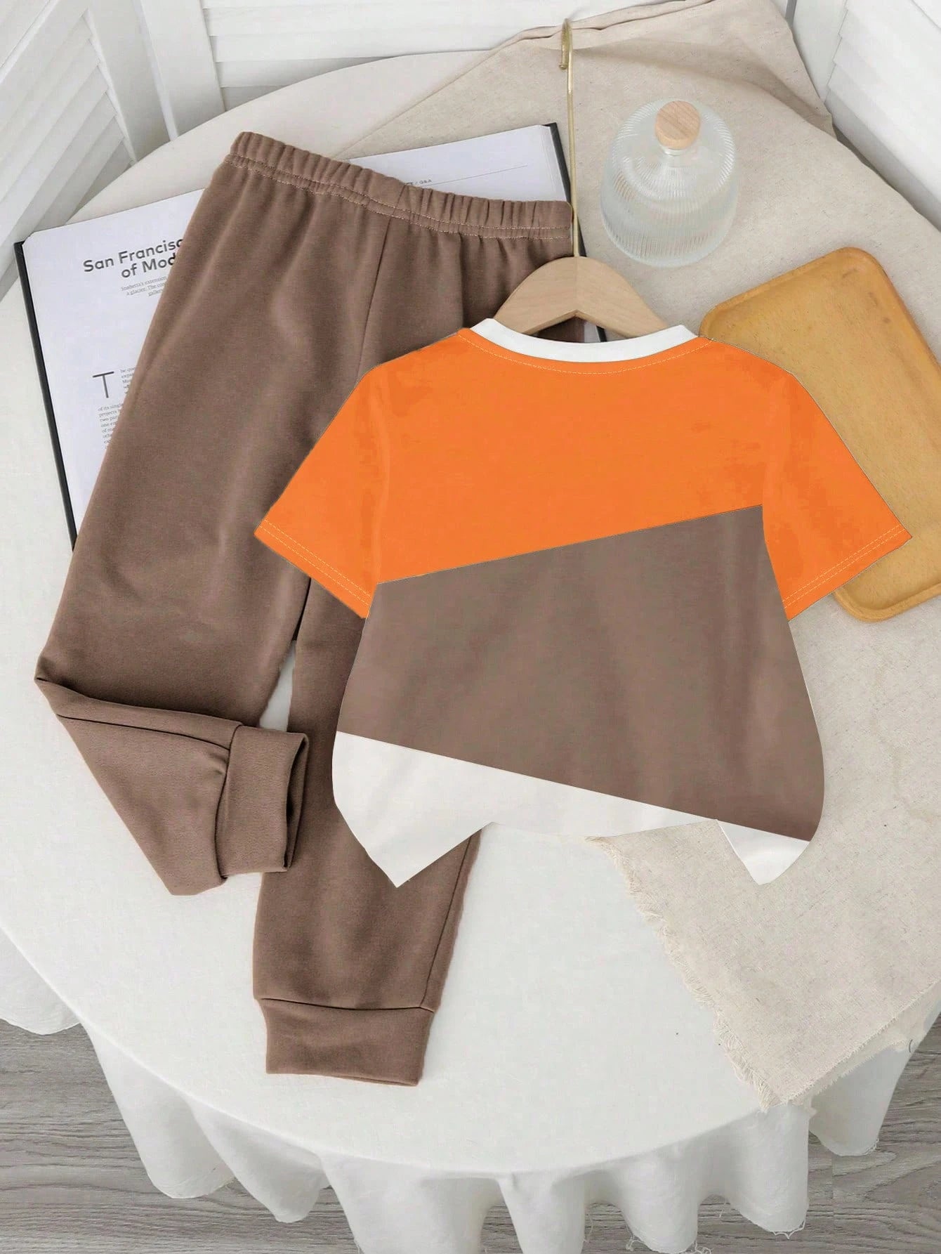 Baby Boys Casual Cartoon Animal Print Colorblock Cute Streetwear Style Sports Crew Neck Short Sleeve T-Shirt And Pants Set Fall