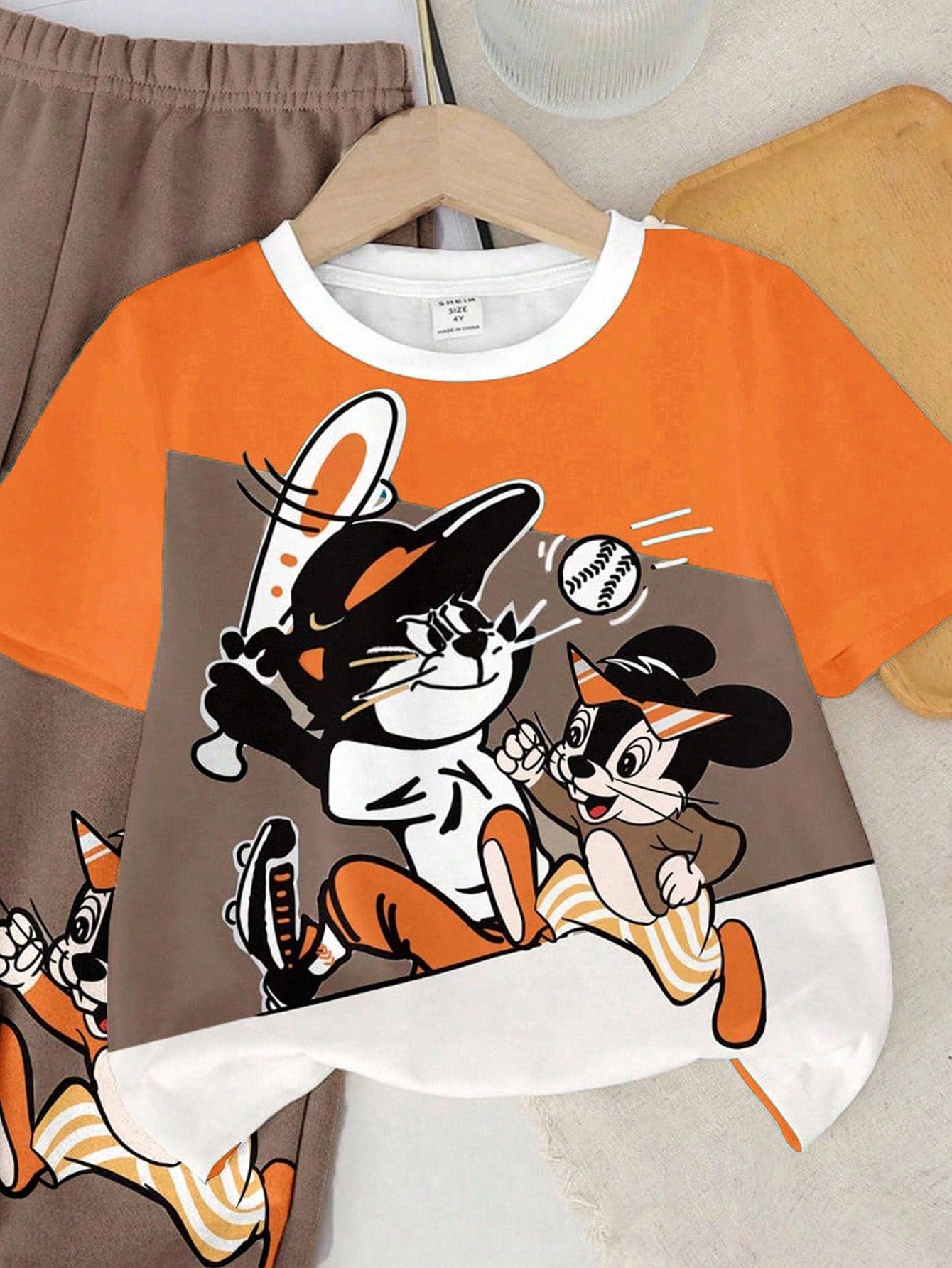 Baby Boys Casual Cartoon Animal Print Colorblock Cute Streetwear Style Sports Crew Neck Short Sleeve T-Shirt And Pants Set Fall
