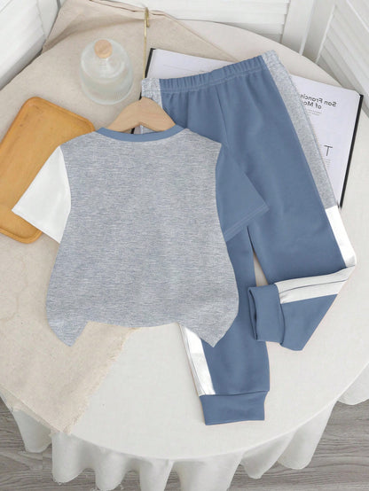 Baby Boys Casual Minimalist Round Neck Short Sleeve Pants Set, Classic Cool Colorblock Patchwork Graphic Print, Classic City Name New York Text Print