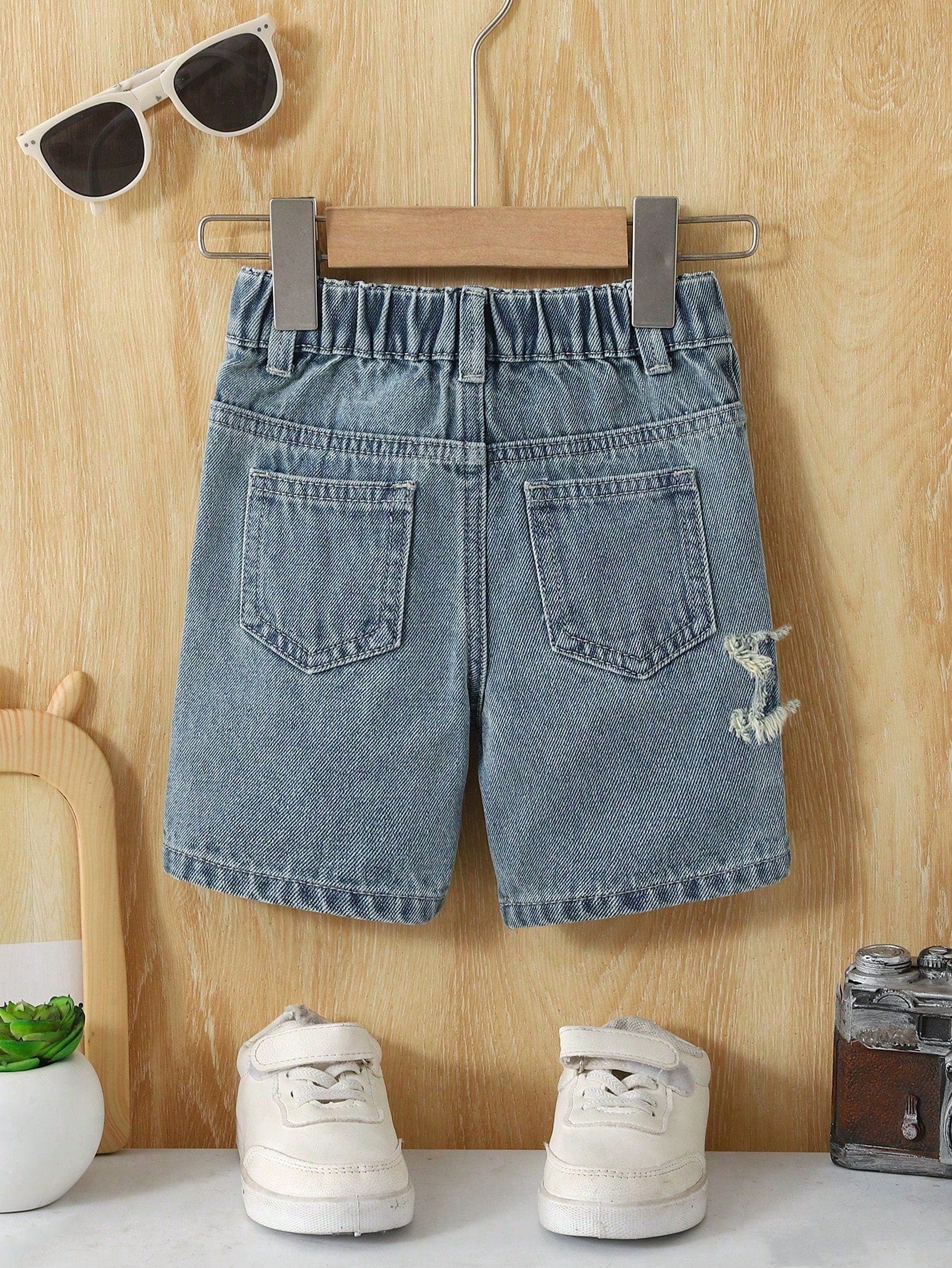 Baby Boys' Denim Shorts,Light Blue,Summer,Casual Soft Cotton Shorts With Star & Cross Embroidered,Elastic Waist Faux Chain,Collegiate Street Fashion