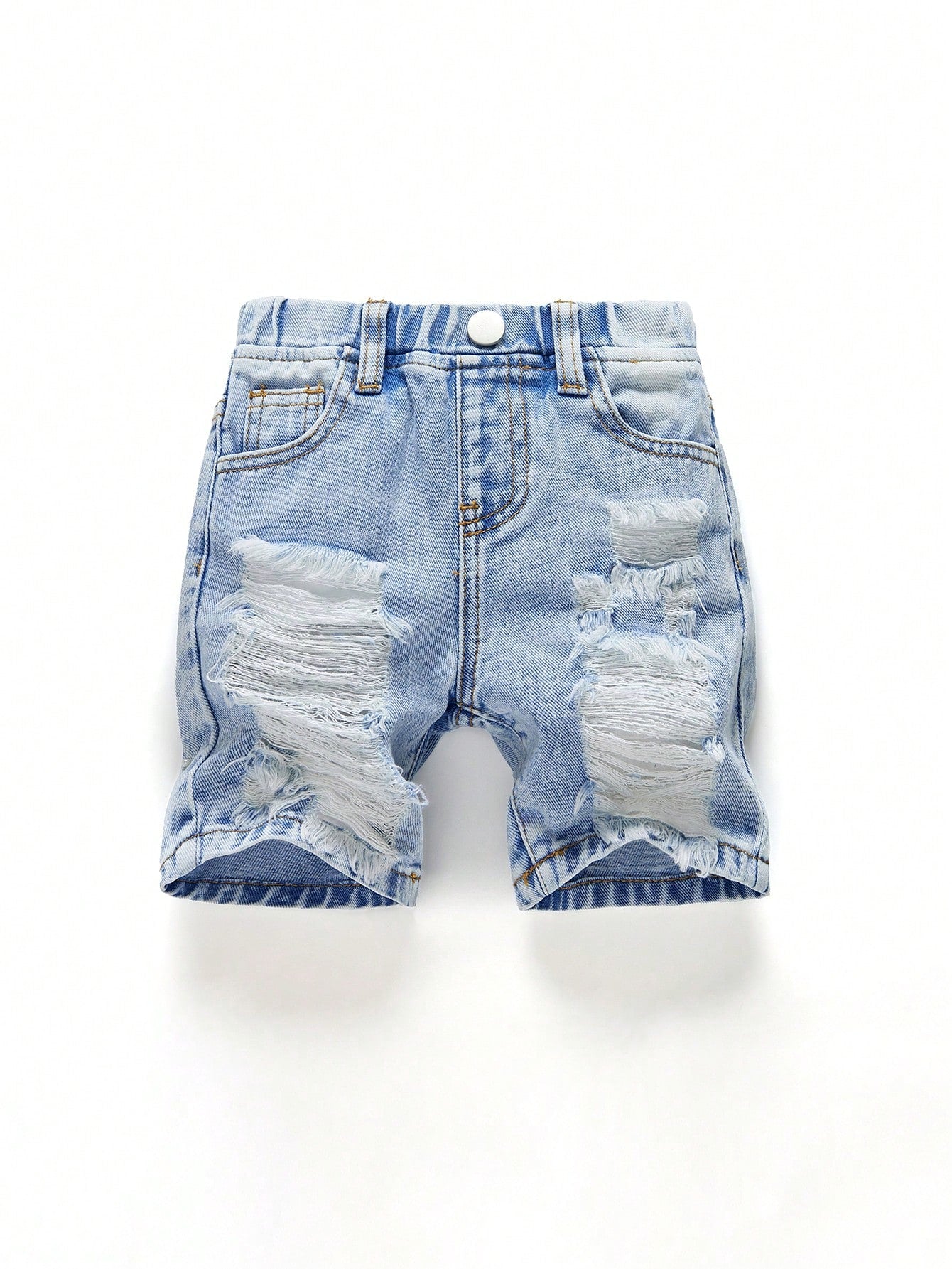 Baby Boys' Denim Shorts,Light Blue,Summer,Casual Soft Cotton Shorts With Star & Cross Embroidered,Elastic Waist Faux Chain,Collegiate Street Fashion