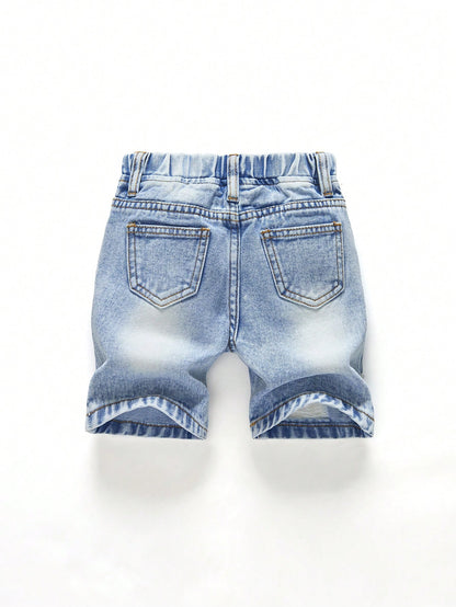 Baby Boys' Denim Shorts,Light Blue,Summer,Casual Soft Cotton Shorts With Star & Cross Embroidered,Elastic Waist Faux Chain,Collegiate Street Fashion