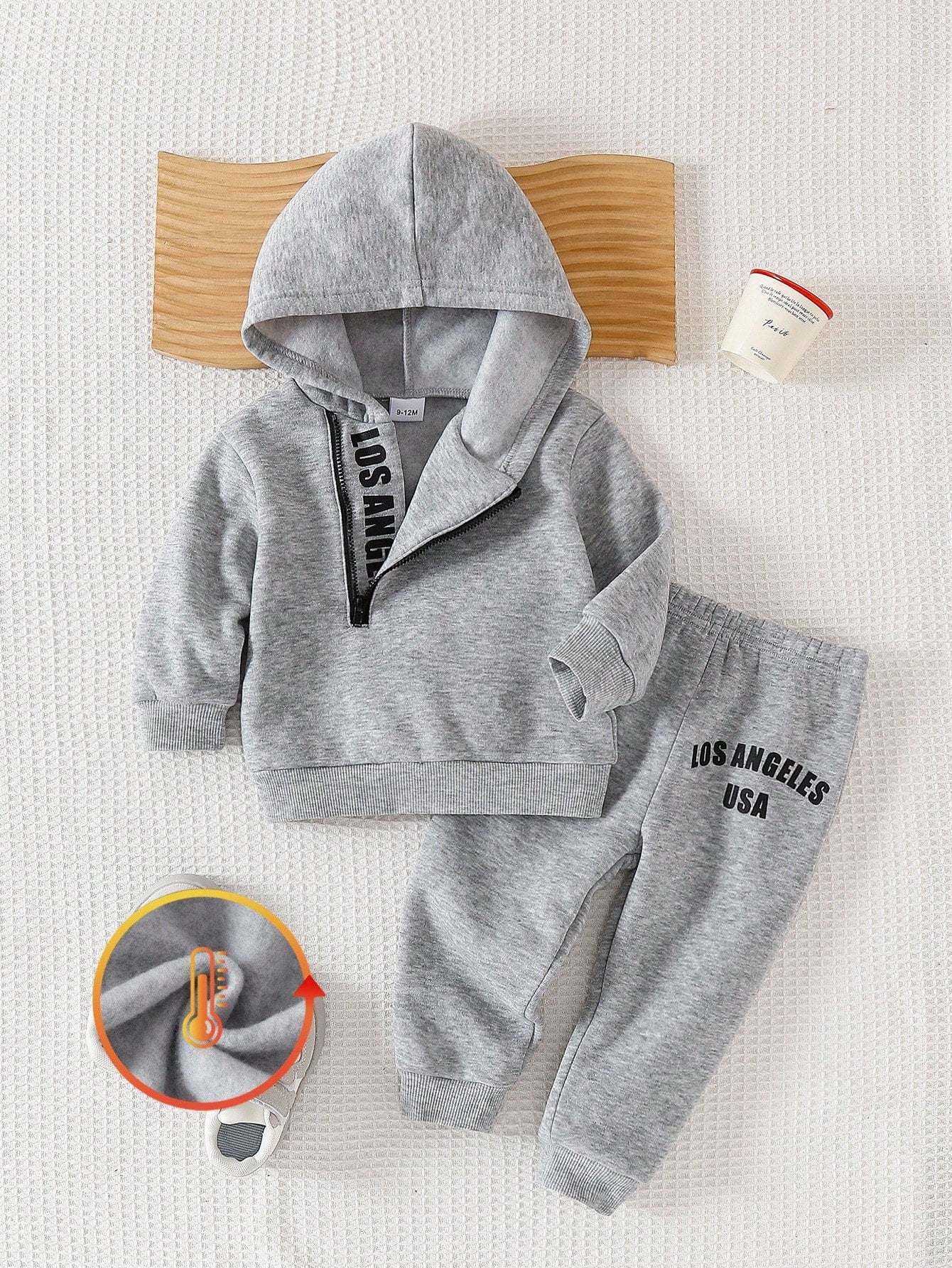 Baby Boys Fall Black Grey White Wave Print Star Sweatsuit Half Zip Loose Long Sleeve Set Back To School Casual Sporty Outfits