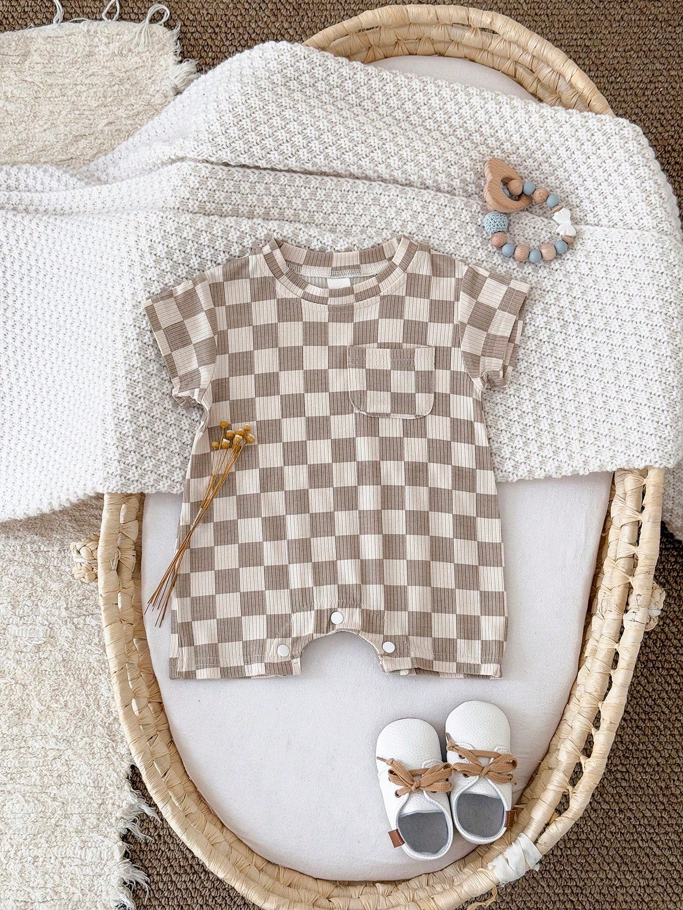 Baby Boys/Girls Checkerboard Casual Minimalist Short Sleeve Rompers, Summer