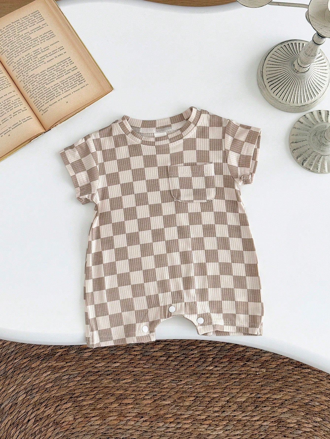 Baby Boys/Girls Checkerboard Casual Minimalist Short Sleeve Rompers, Summer