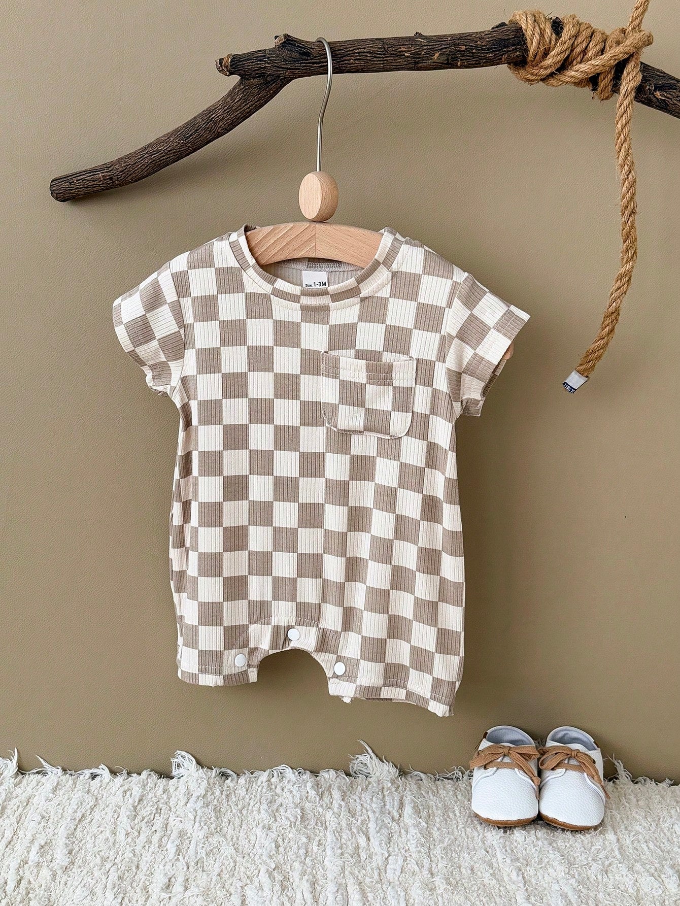 Baby Boys/Girls Checkerboard Casual Minimalist Short Sleeve Rompers, Summer