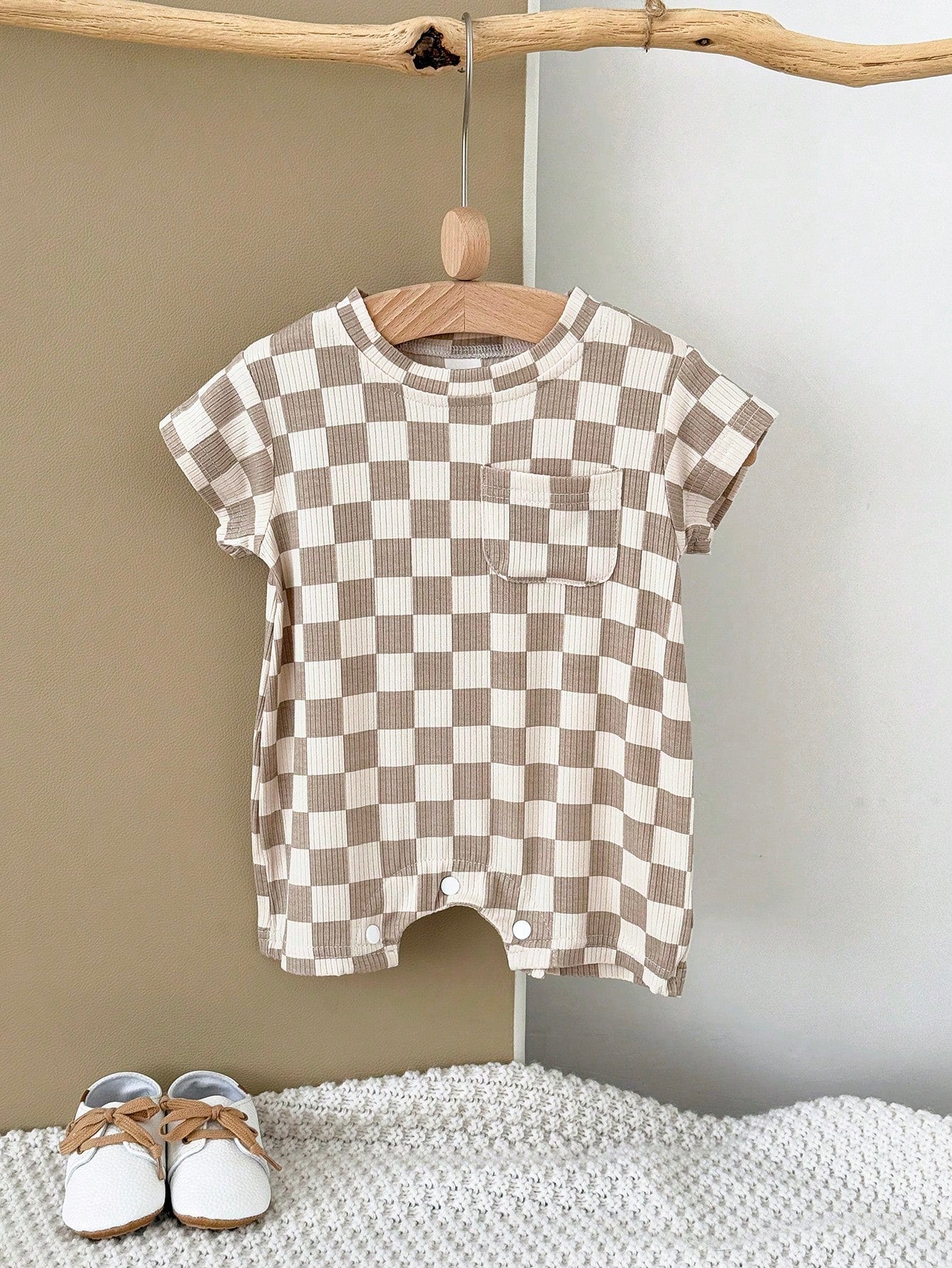 Baby Boys/Girls Checkerboard Casual Minimalist Short Sleeve Rompers, Summer