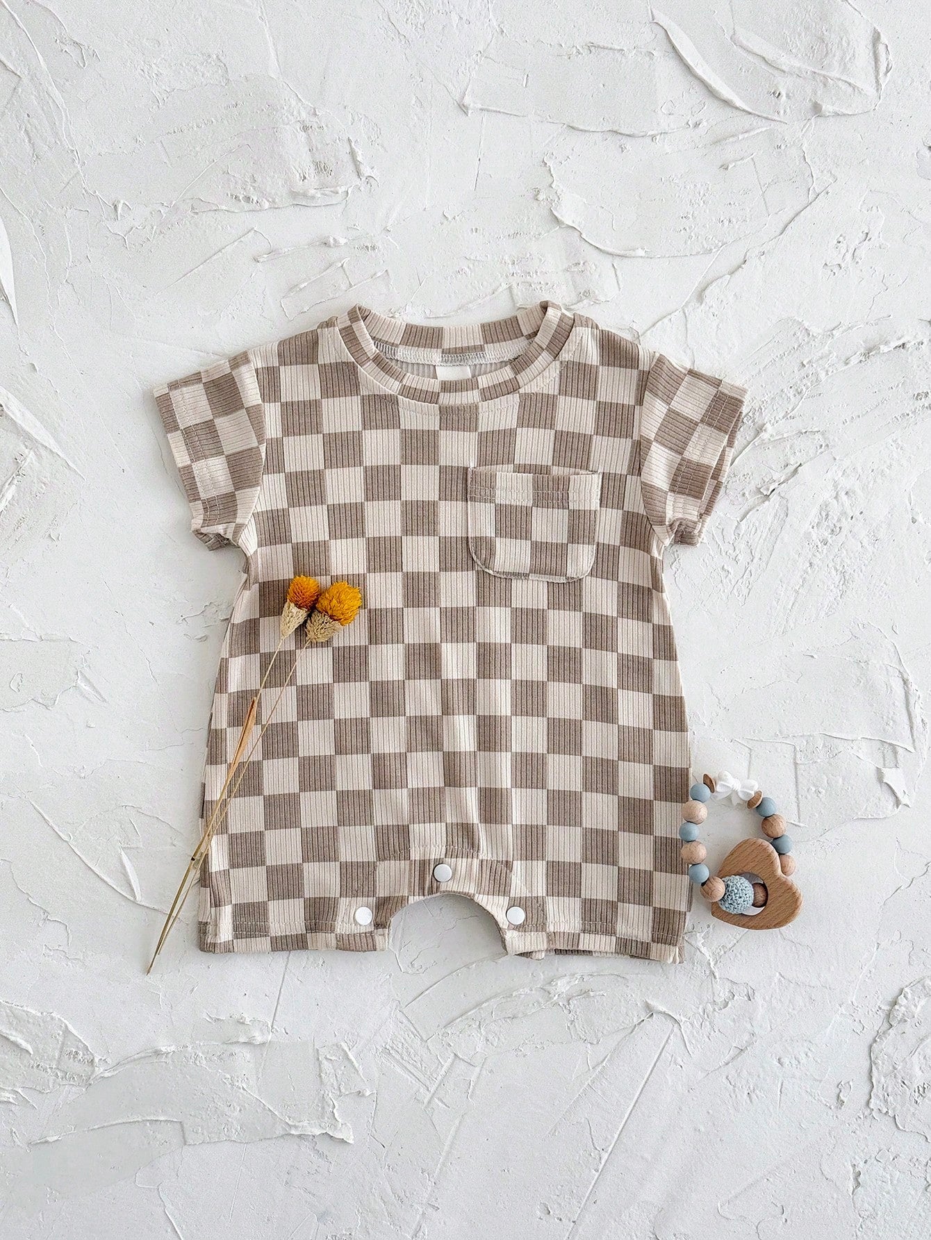 Baby Boys/Girls Checkerboard Casual Minimalist Short Sleeve Rompers, Summer