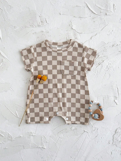 Baby Boys/Girls Checkerboard Casual Minimalist Short Sleeve Rompers, Summer
