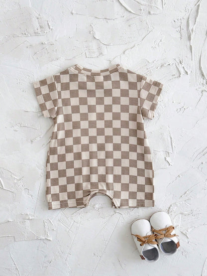 Baby Boys/Girls Checkerboard Casual Minimalist Short Sleeve Rompers, Summer