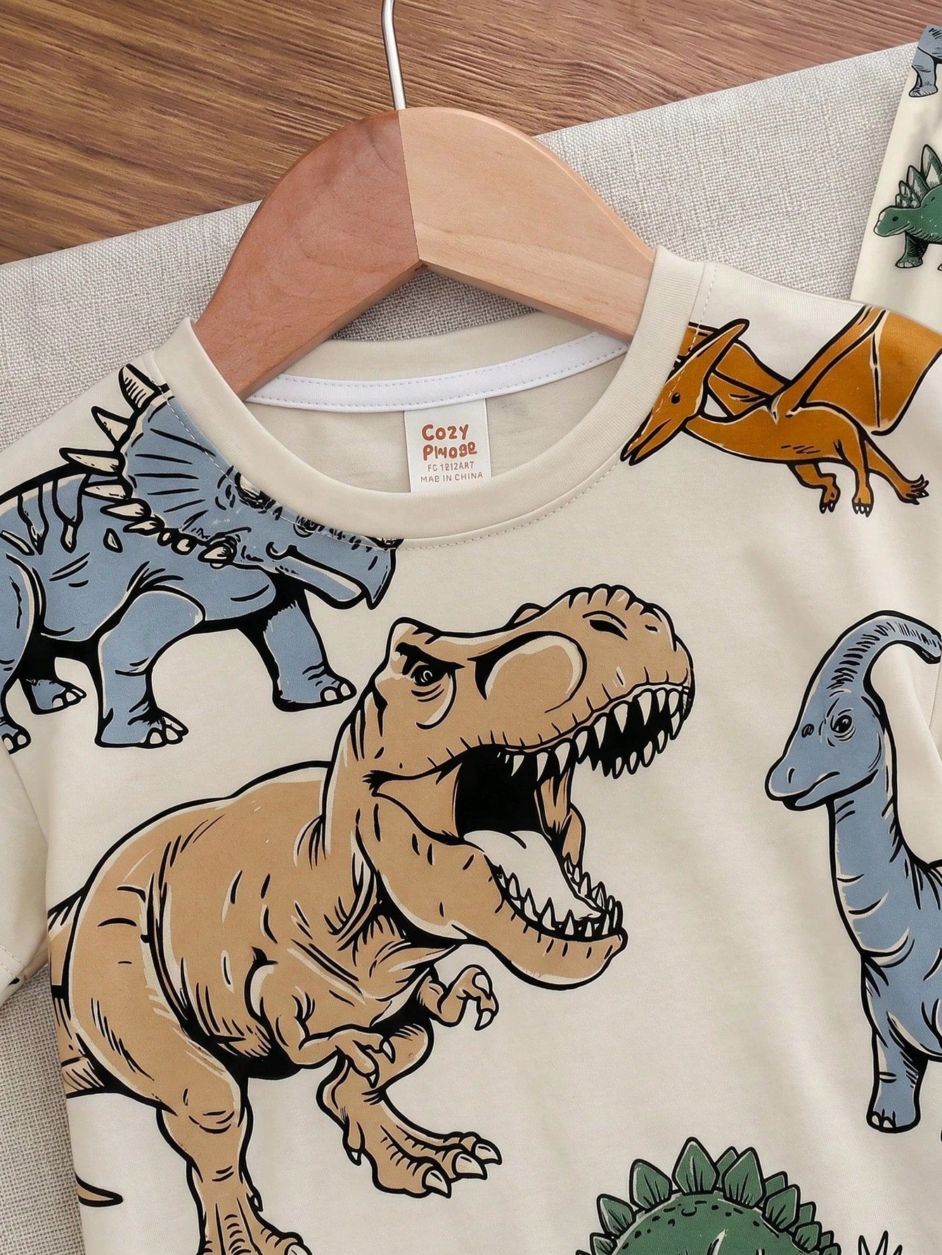 Baby Boys Loose Sports Casual Simple Comfortable Short Sleeve T-Shirt And Long Pants 2-Piece Set, Suitable For Spring/Summer, Classic Cool Handsome Cartoon Jurassic Dinosaur Pattern Print, Classic Tyr