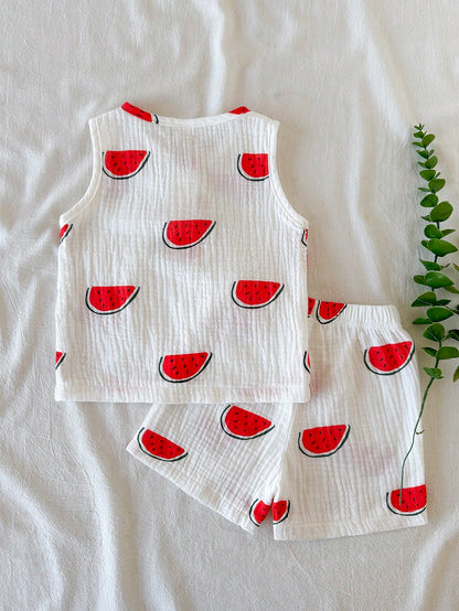 Baby Boys Summer White & Green Vibrant Playful Crocodile Print Sleeveless Tank Top & Shorts Set, Loose Comfortable Fit, Suitable For Daily Outings, School Activities, Family Gatherings, Outdoor