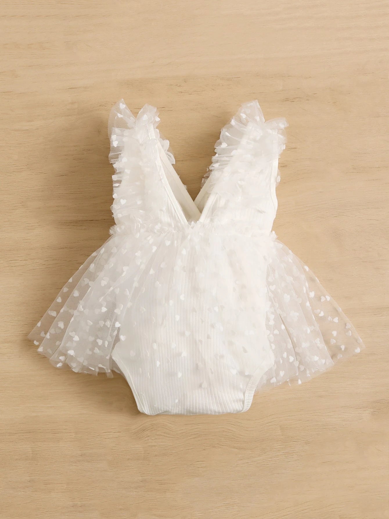 Baby Girl Appliques Heart Mesh Hem Bodysuit