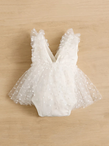 Baby Girl Appliques Heart Mesh Hem Bodysuit
