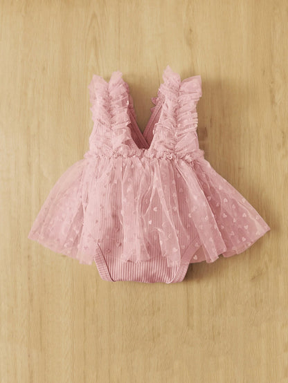 Baby Girl Appliques Heart Mesh Hem Bodysuit