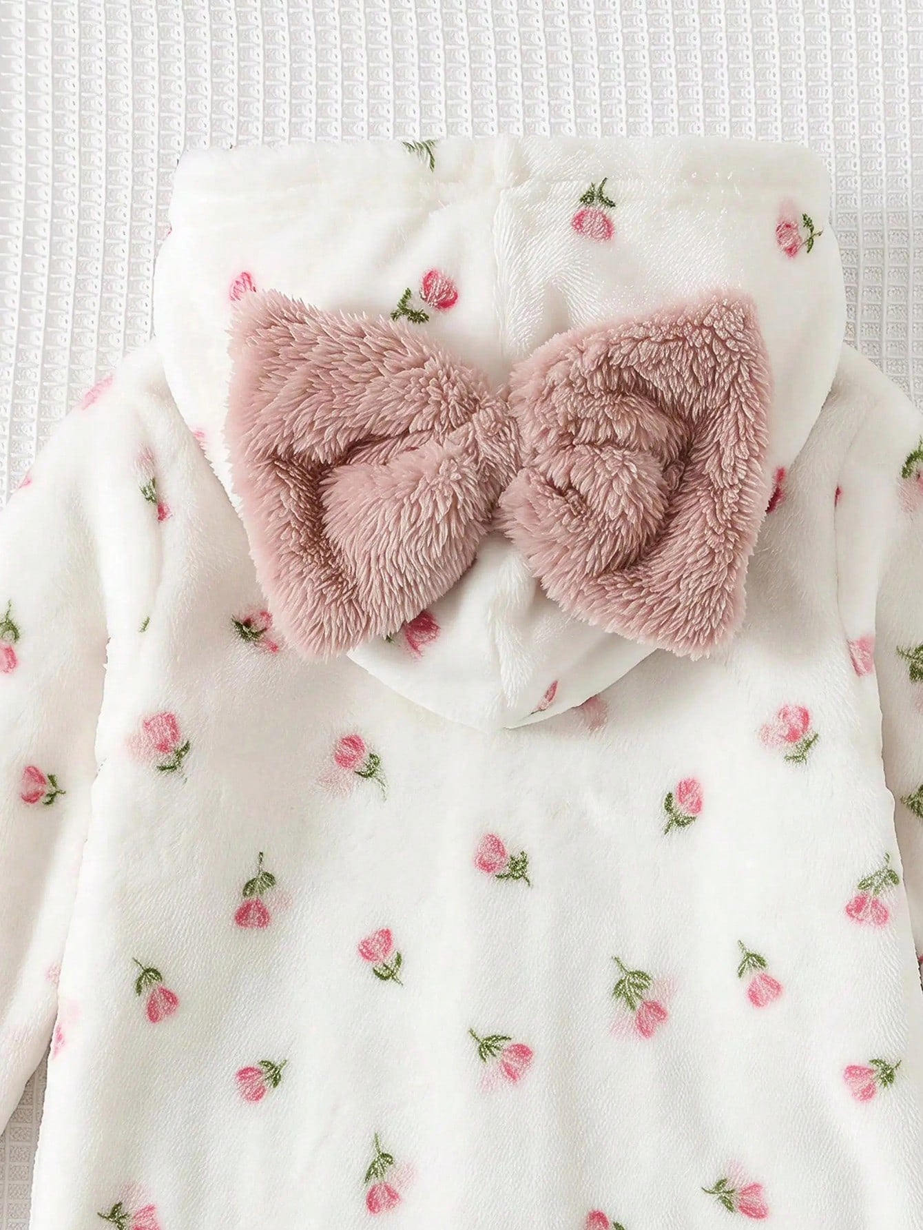 Baby Girl Bow Decor Fluffy Hooded Romper