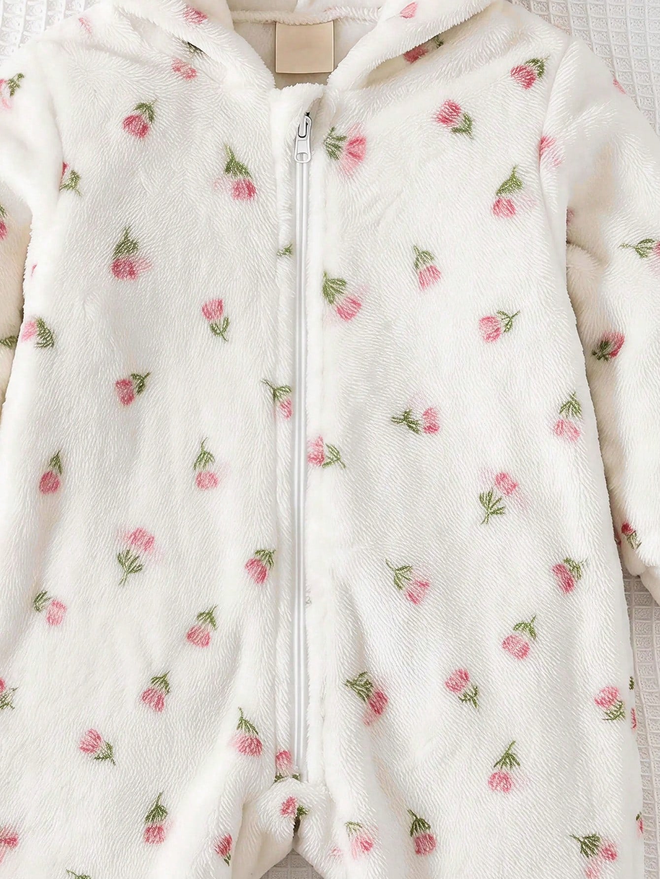 Baby Girl Bow Decor Fluffy Hooded Romper