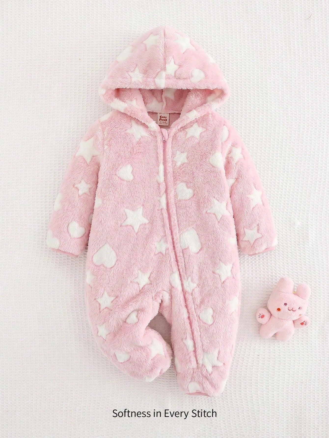 Baby Girl Bow Decor Fluffy Hooded Romper