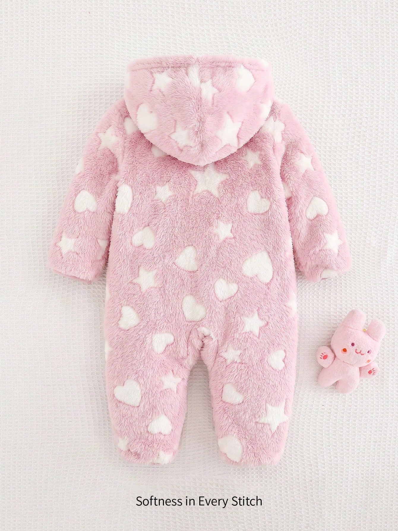 Baby Girl Bow Decor Fluffy Hooded Romper