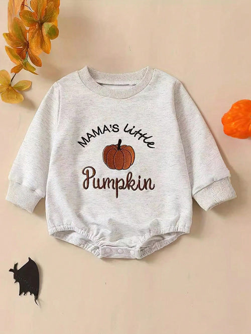 Baby Girl Casual Cute Pumpkin Embroidery Halloween Bodysuit, For Halloween Party