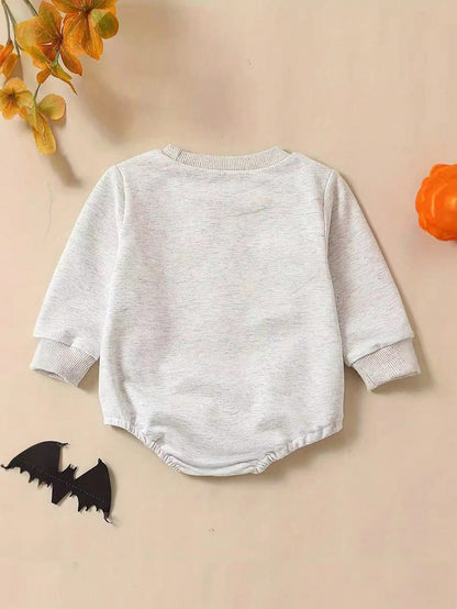 Baby Girl Casual Cute Pumpkin Embroidery Halloween Bodysuit, For Halloween Party
