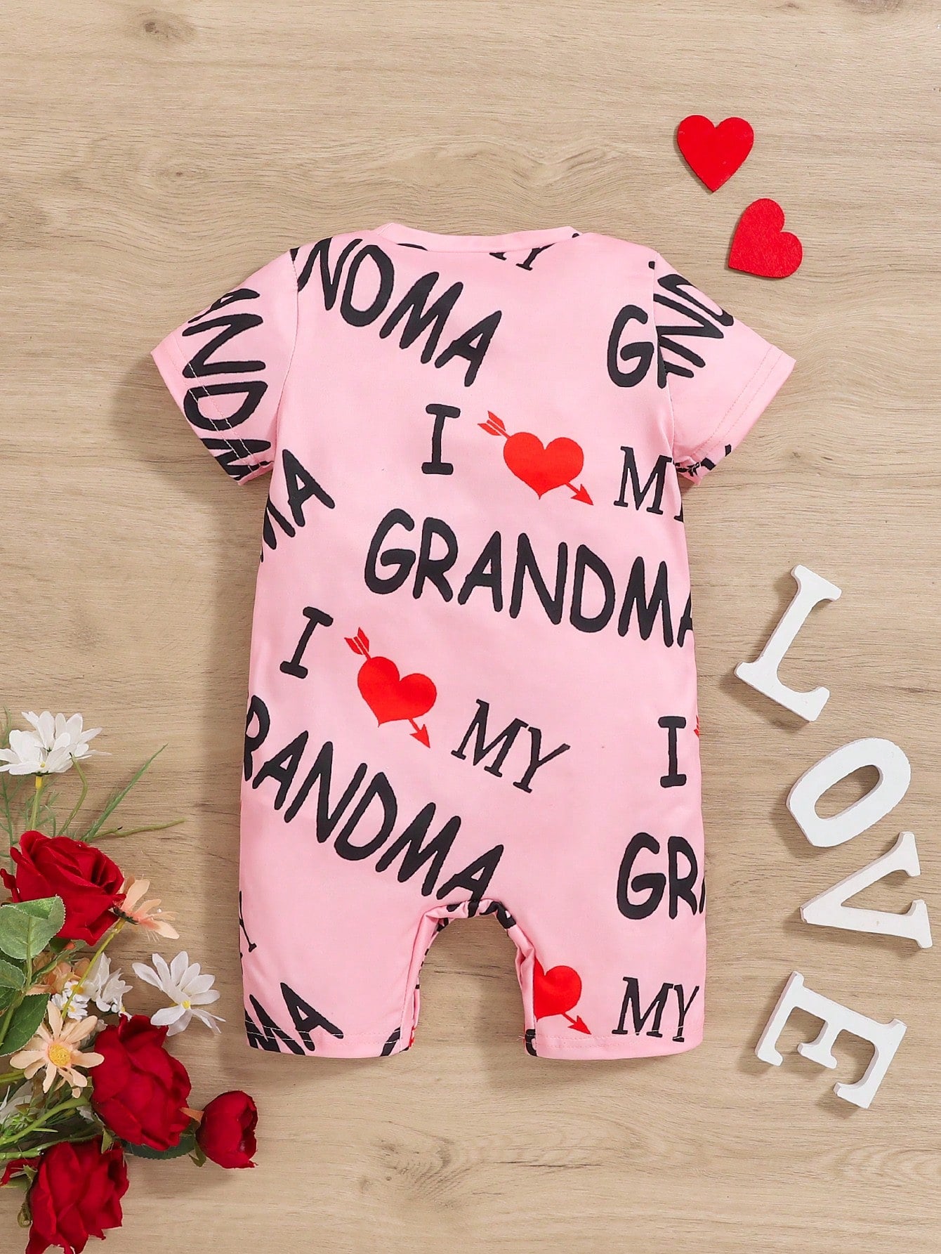 Baby Girl Cute Casual Letter & Heart Print Comfortable Short Sleeve Romper, Daily Summer Outerwear