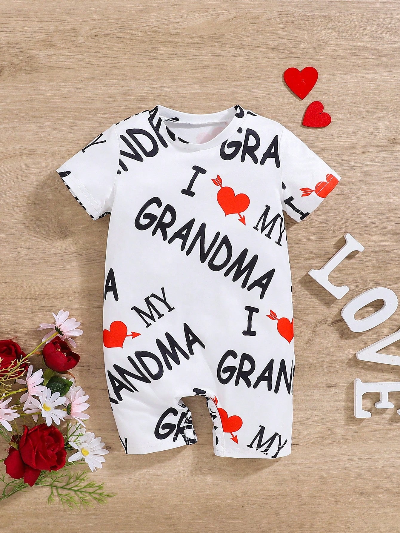 Baby Girl Cute Casual Letter & Heart Print Comfortable Short Sleeve Romper, Daily Summer Outerwear