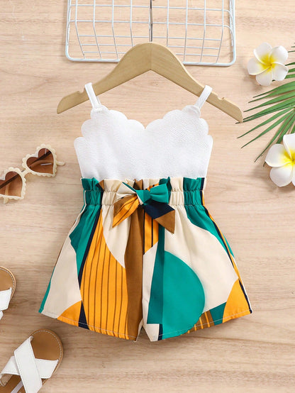 Baby Girl Cute Holiday Color Block Stripe Romper, Summer
