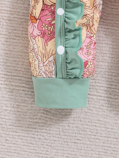 Baby Girl Floral Print Jumpsuit With Hat, Autumn/Winter