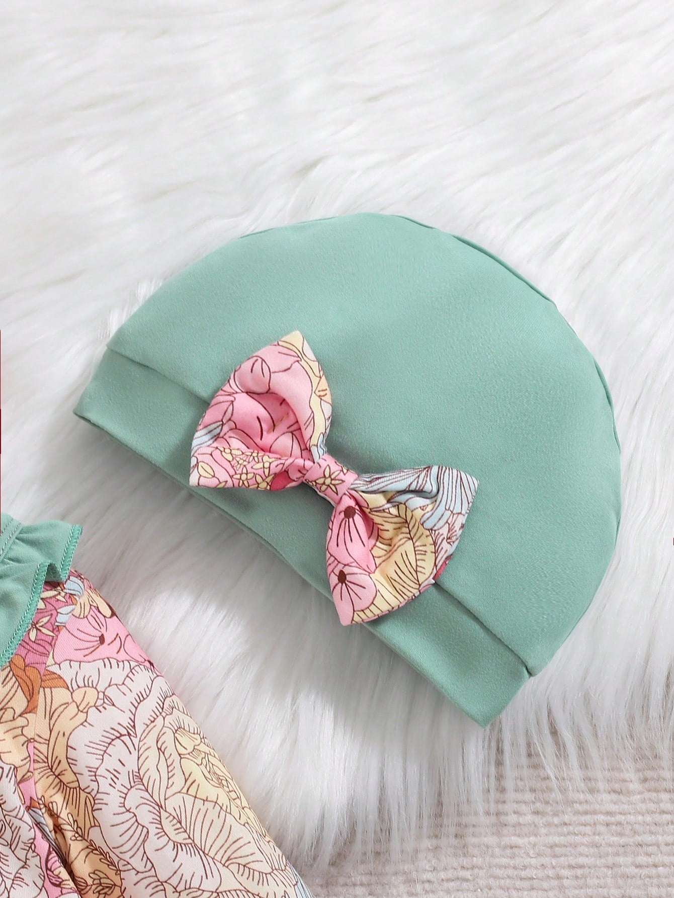 Baby Girl Floral Print Jumpsuit With Hat, Autumn/Winter