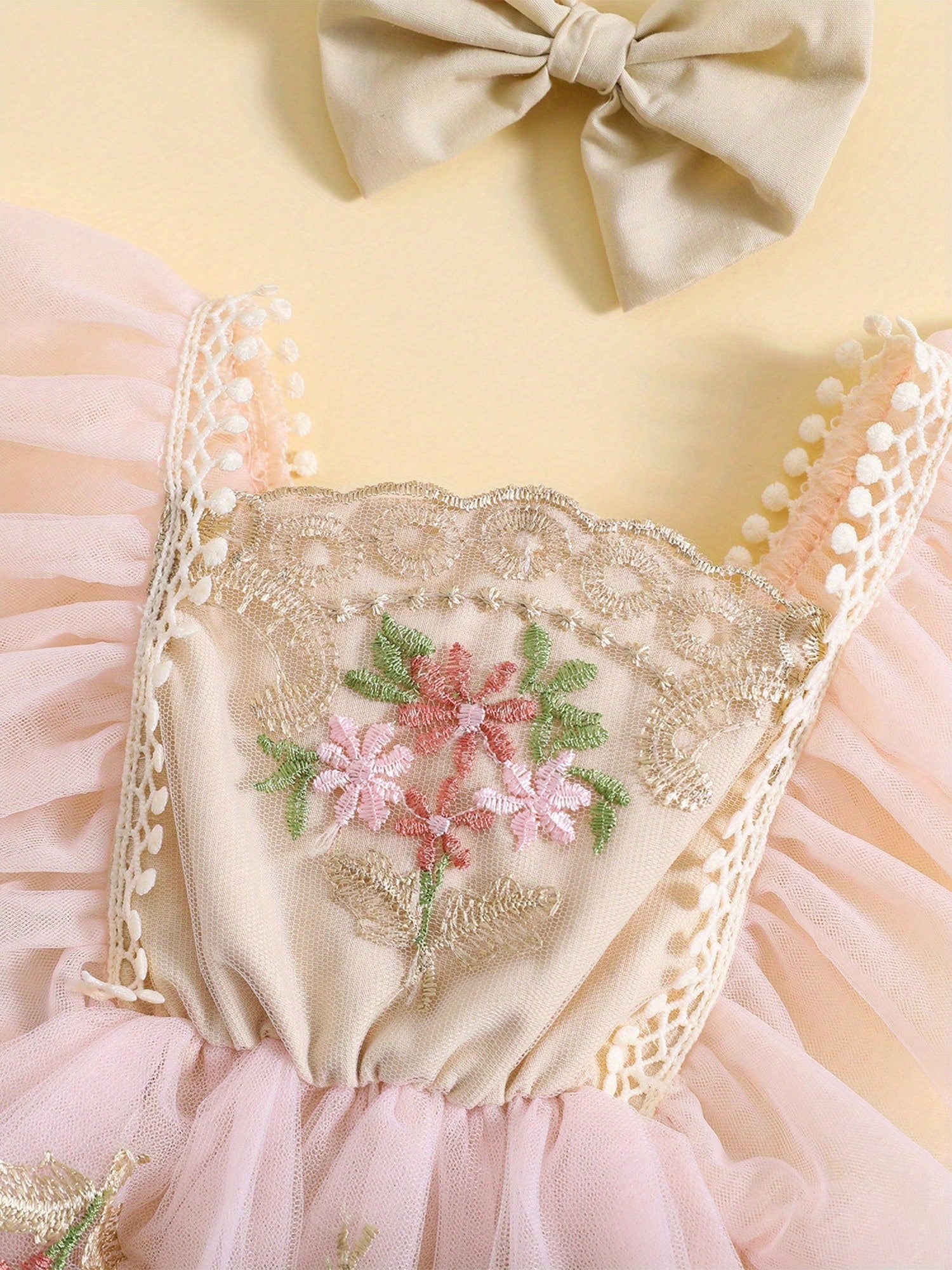 Baby Girl Floral Romper Tulle Lace Sleeveless Dress Flowers Embroidery Ruffle Bodysuit Headband Newborn Summer Dress