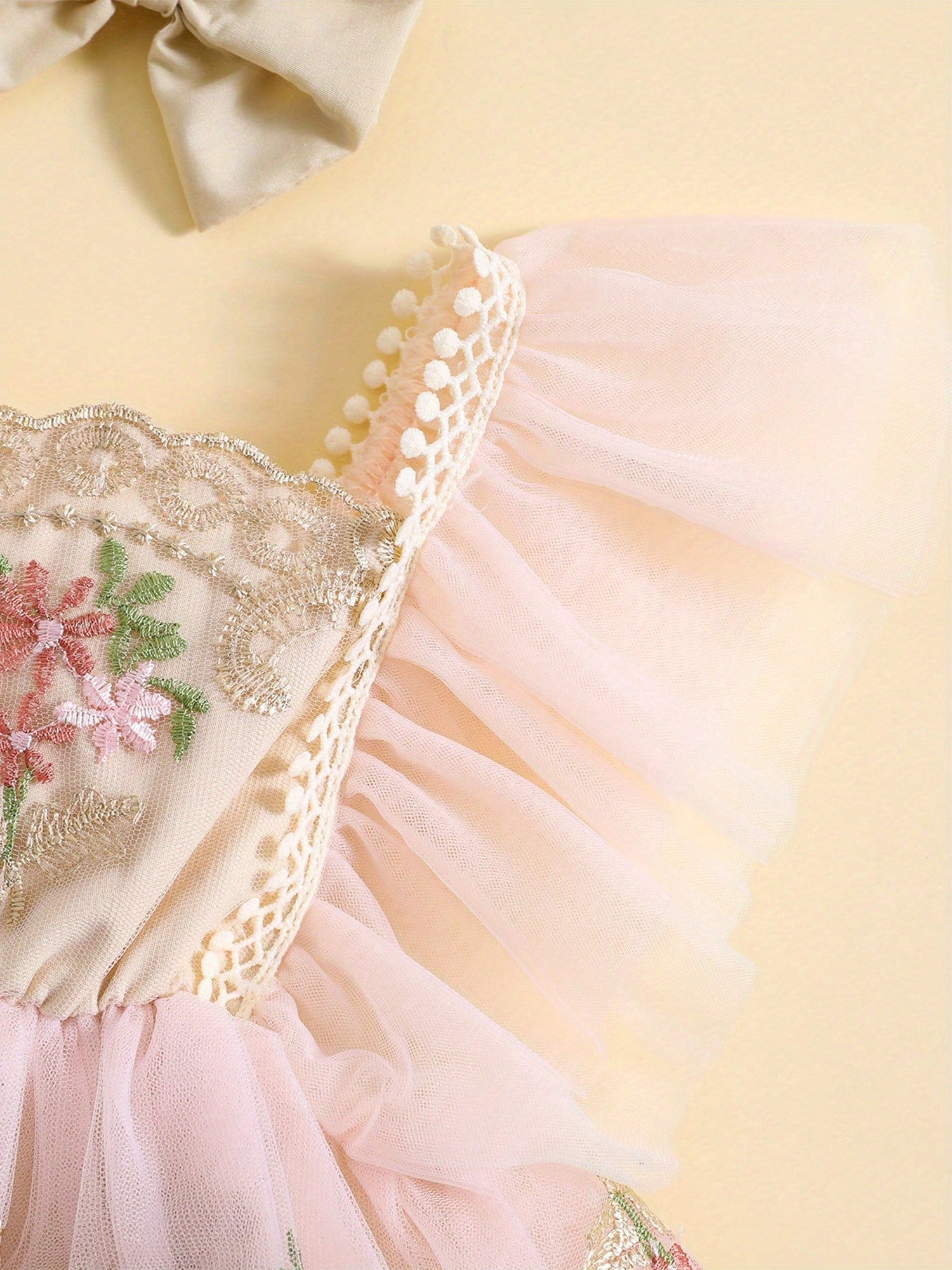 Baby Girl Floral Romper Tulle Lace Sleeveless Dress Flowers Embroidery Ruffle Bodysuit Headband Newborn Summer Dress