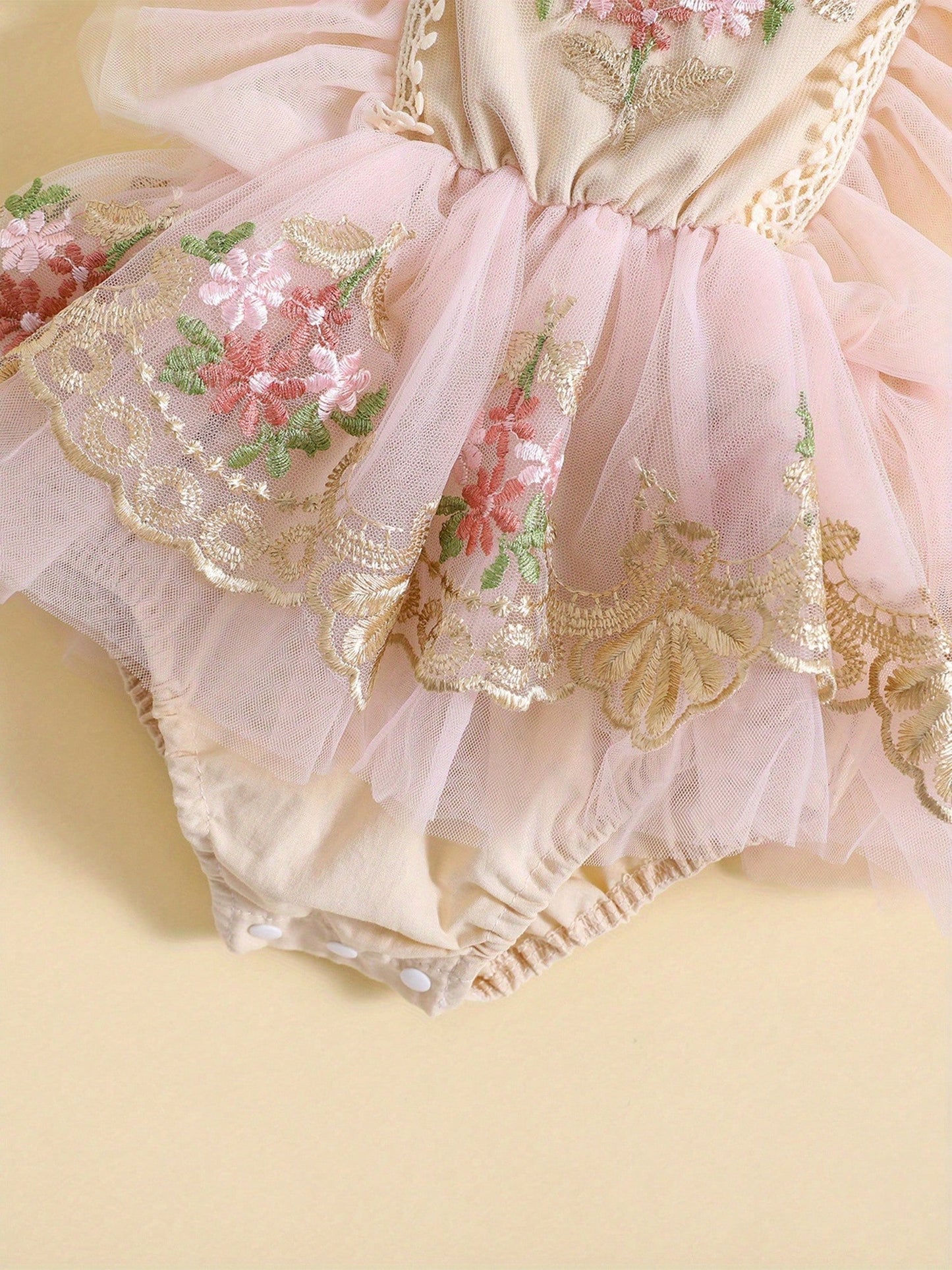 Baby Girl Floral Romper Tulle Lace Sleeveless Dress Flowers Embroidery Ruffle Bodysuit Headband Newborn Summer Dress