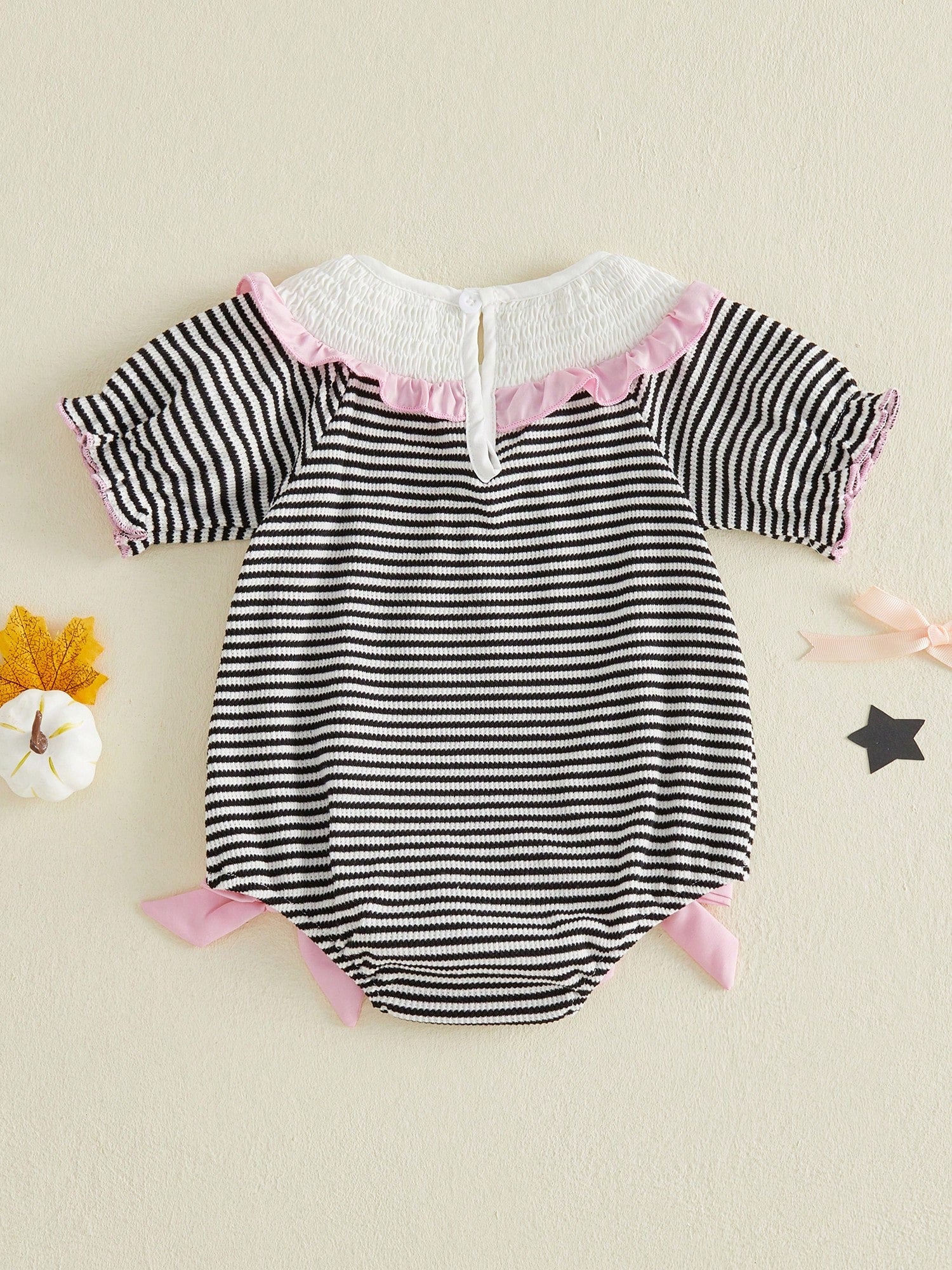 Baby Girl Football Outfit Smocked Bubble Romper Long Sleeve Cutest Football Fan Embroidery Striped Jumpsuit One Piece Fall Winter Clothes