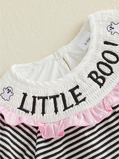 Baby Girl Football Outfit Smocked Bubble Romper Long Sleeve Cutest Football Fan Embroidery Striped Jumpsuit One Piece Fall Winter Clothes